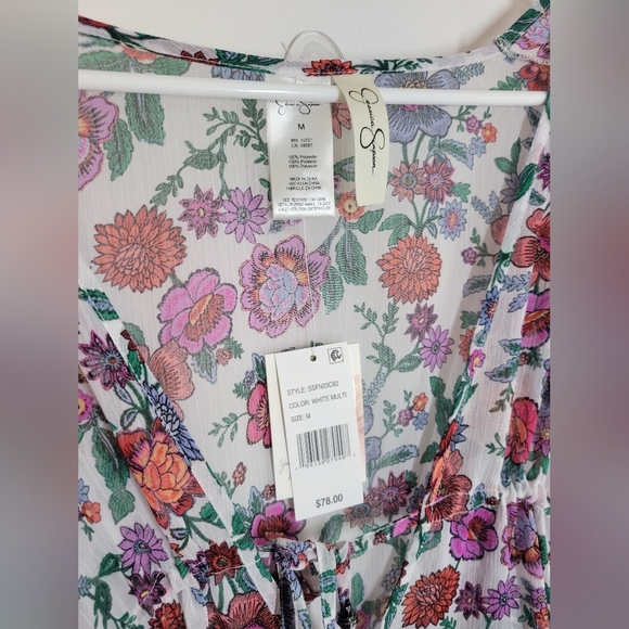 NWT Jessica Simpson Swim Cover Floral Medium Forget Me Not Frill Side Chiffon - Picture 4 of 7